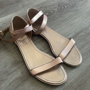 Rose Gold Ralph Lauren Ankle Wrap Sandals